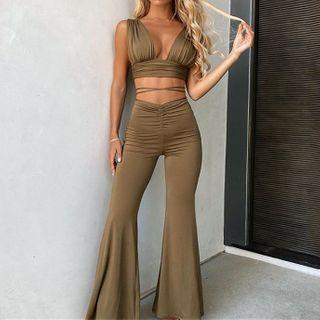 Set: Cropped Tank Top + Boot-cut Pants