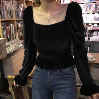 Long-sleeve Square-neck Velvet Top
