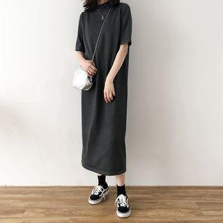 Mock-turtleneck Short-sleeve Knit Dress