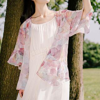 Printed Elbow-sleeve Chiffon Light Jacket