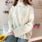 Long-sleeve Mock Neck Perforated Knit Top