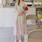 Plus Size Inset Elbow-sleeve Knit Floral Print Dress