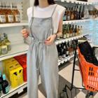 Drawstring-waist Wide-leg Jumper Pants / Sleeveless T-shirt