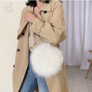Faux Pearl Strap Furry Round Crossbody Bag White - One Size
