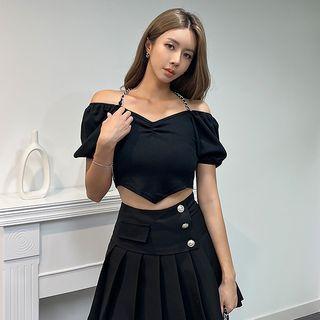 Halter Chain Open-back Crop Top Black - One Size