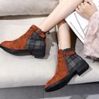Faux Suede Fabric Panel Buckled Ankle Boots