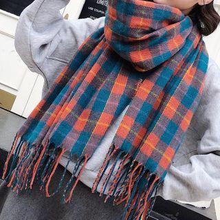 Plaid Scarf Plaid - Orange & Blue - One Size