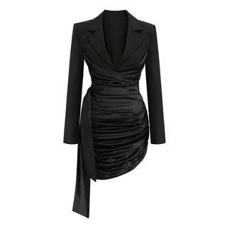 Long-sleeve Notch Lapel Asymmetrical Sheath Dress