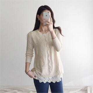 Lace-layered Pointelle Knit Top