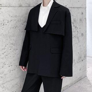 Set: Plain Blazer + Single-breasted Vest