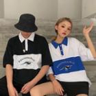 Couple Matching Color Block Embroidered Short-sleeve Polo Shirt