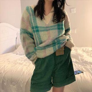 Plaid Sweater / Wide-leg Shorts