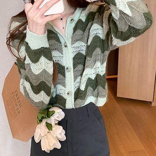 Contrast Color Striped Knit Cardigan
