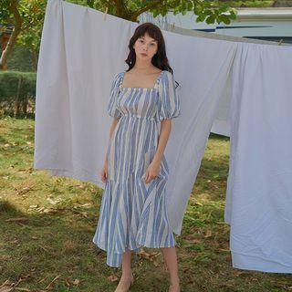 Short-sleeve Striped Maxi Dress As Shown In Figure - One Size