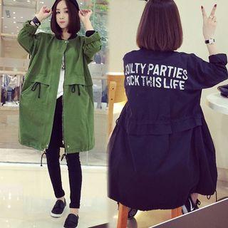 Lettering Zip-up Long Trench Coat