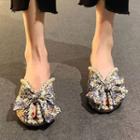 Faux Pearl Floral Bow Flat Slide Sandals