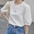 Short-sleeve Round Neck Embroidered Plain Top
