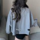 Lace-up Paneled Pullover Gray - One Size