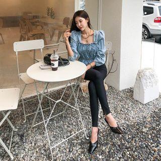 Set: Ruched Denim Blouse + Zip-fly Jeggings