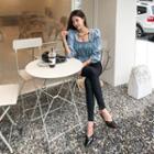 Set: Ruched Denim Blouse + Zip-fly Jeggings