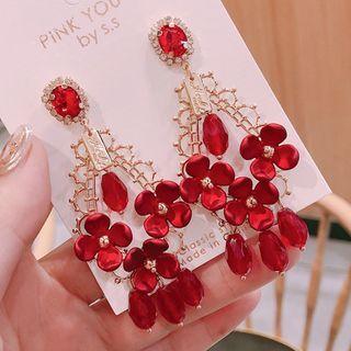 Red Flower Fringe Earring  - Red Flower