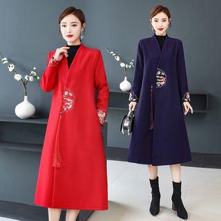 Embroidered Midi Button Coat