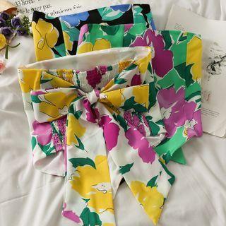 Ribbon-back Printed Crop Tube Top