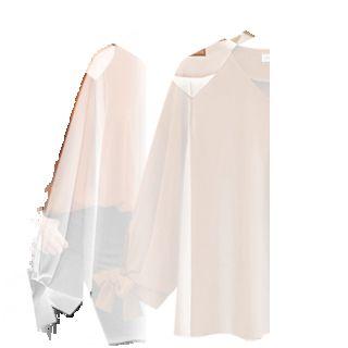Bow Accent V-neck Chiffon Blouse