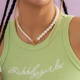 Geometric Alloy Faux Pearl Necklace