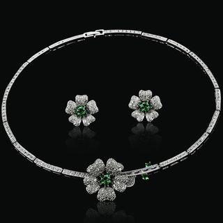 Set: Rhinestone Flower Necklace + Earring