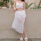Set: Halter Swim Top + Bottom + Ruffle Hem Swim Skirt