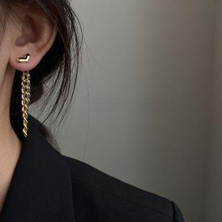 Heart Chain Asymmetrical Dangle Earring