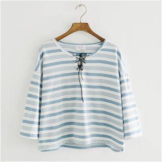 Elbow-sleeve Striped Tieup T-shirt