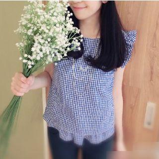 Set: Ruffle Trim Gingham Sleeveless Top + Ruffle Hem Tank Top