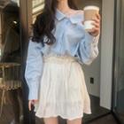 Plain Shirt / Shirred Mini A-line Skirt