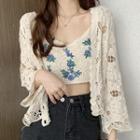 Embroidered Cropped Camisole Top / Lace Cardigan