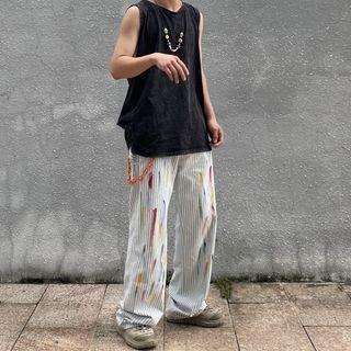 Paint Splatter Striped Wide Leg Pants