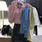Long-sleeve Ruffled High-neck Slim-fit Top