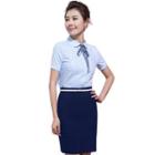 Plain Short-sleeve Shirt/ Pencil Skirt/ Set