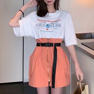 Zip Detail Mini A-line Skirt With Belt