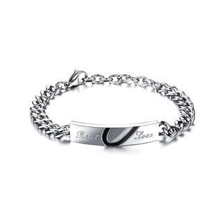 Fashion Romantic Black Half Heart 316l Stainless Steel Bracelet Silver - One Size