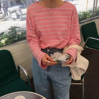 Striped Long-sleeve T-shirt Pink - One Size