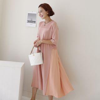Pleat-back Knit Long Shift Dress