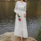 Long-sleeve Lace Trim Hooded Maxi A-line Dress