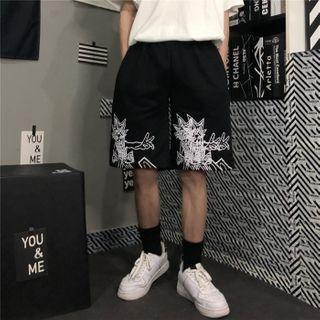 Band-waist Printed Wide-leg Shorts