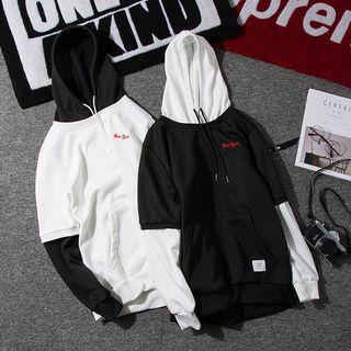 Inset Long-sleeve Hooded Top Elbow-sleeve Pullover