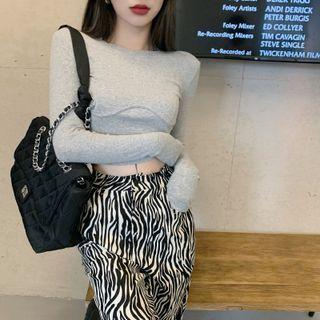 Long-sleeve Fitted Top / Zebra Print Pants