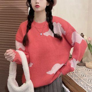Cloud Print Bear Embroidered Sweater