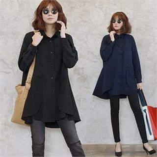 Dual-pocket Slit-hem A-line Blouse