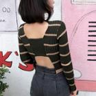 Stripe Open Back Long-sleeve Knit Top